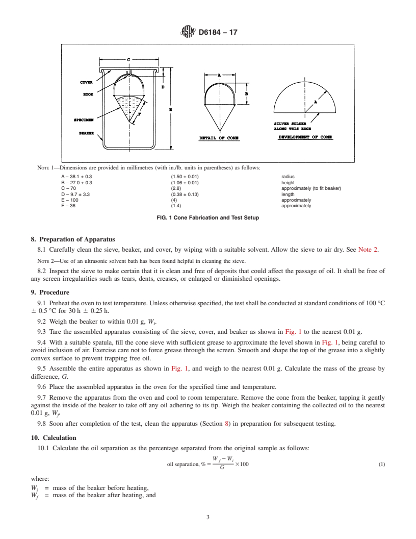 REDLINE ASTM D6184-17 - Standard Test Method for  Oil Separation from Lubricating Grease (Conical Sieve Method)