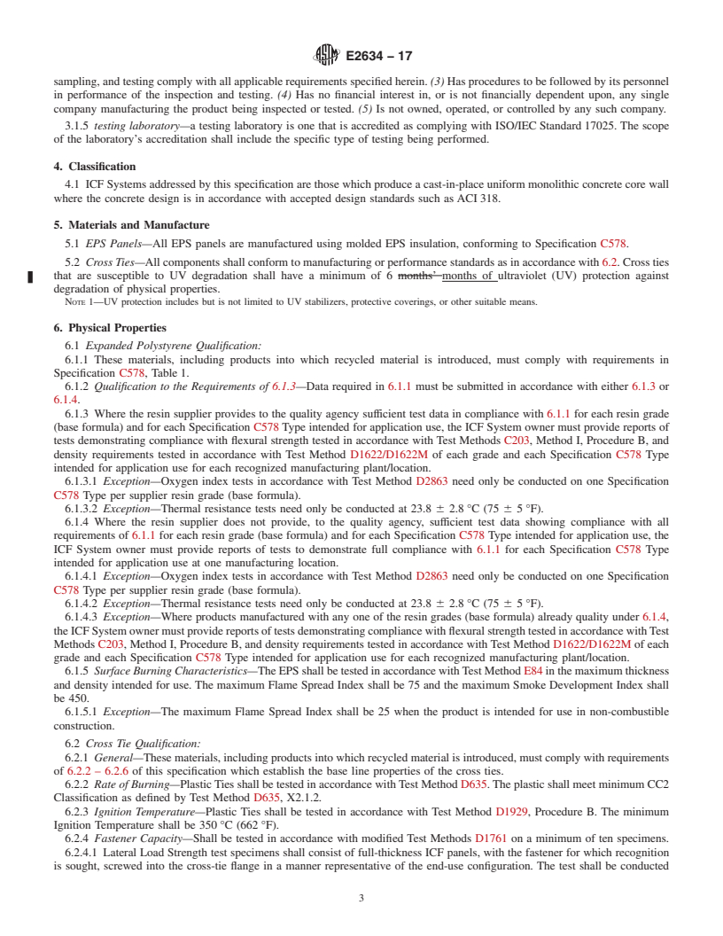 REDLINE ASTM E2634-17 - Standard Specification for Flat Wall Insulating Concrete Form (ICF) Systems