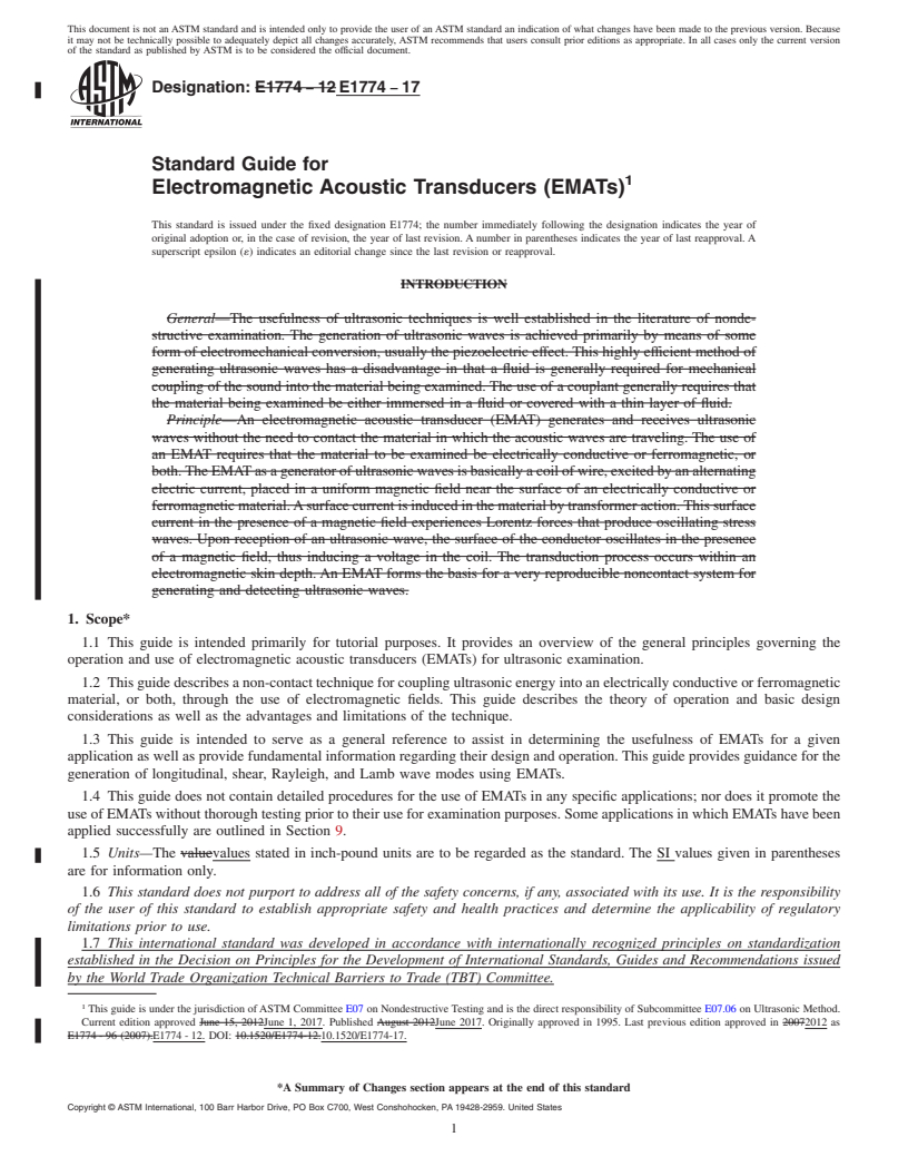 REDLINE ASTM E1774-17 - Standard Guide for  Electromagnetic Acoustic Transducers (EMATs)