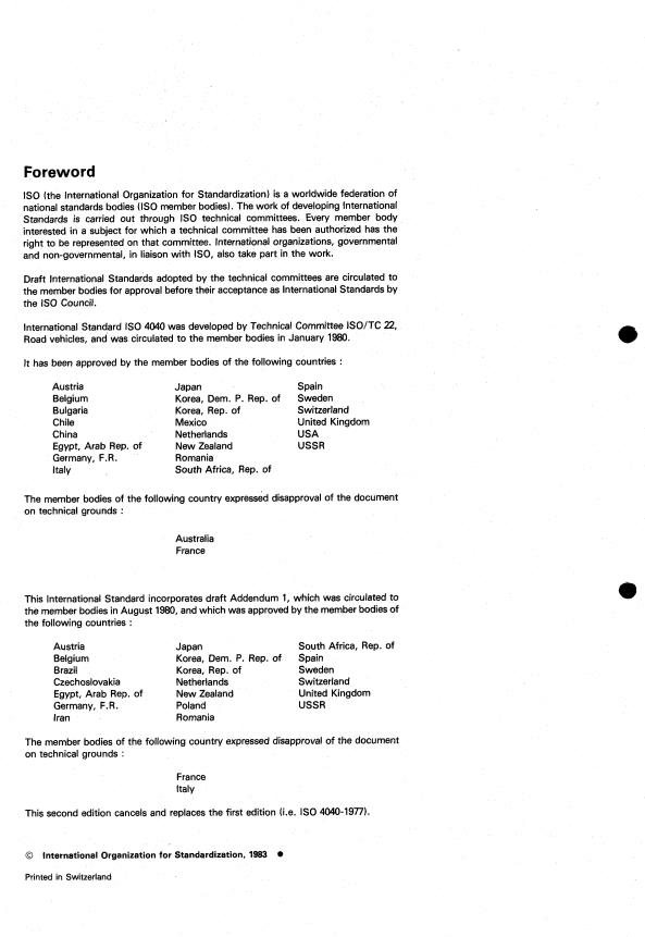 ISO 4040:1983 ISO 4040:1983 - Road vehicles -- Passenger cars -- Location of hand controls, indicators and tell-tales - Page 2 preview