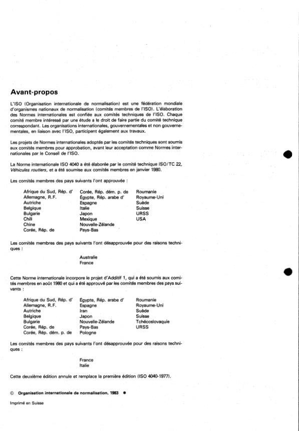 ISO 4040:1983 ISO 4040:1983 - Véhicules routiers -- Voitures particulieres -- Localisation des commandes manuelles, des indicateurs et des témoins - Page 2 preview