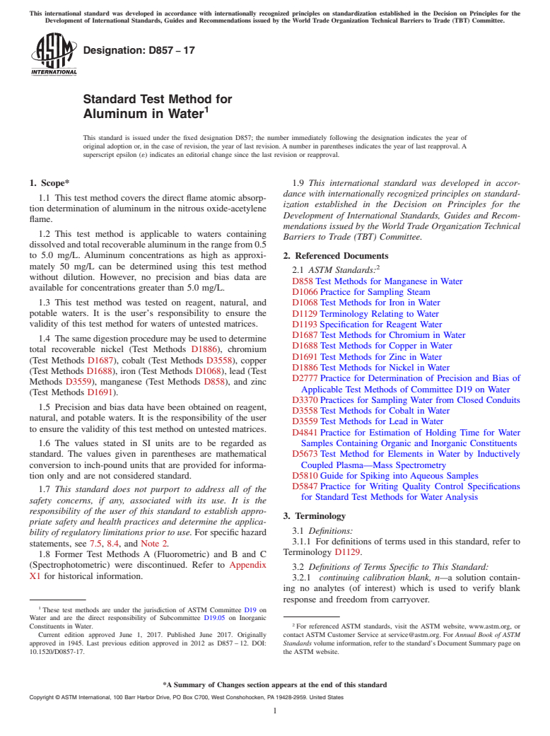 ASTM D857-17 - Standard Test Method for  Aluminum in Water
