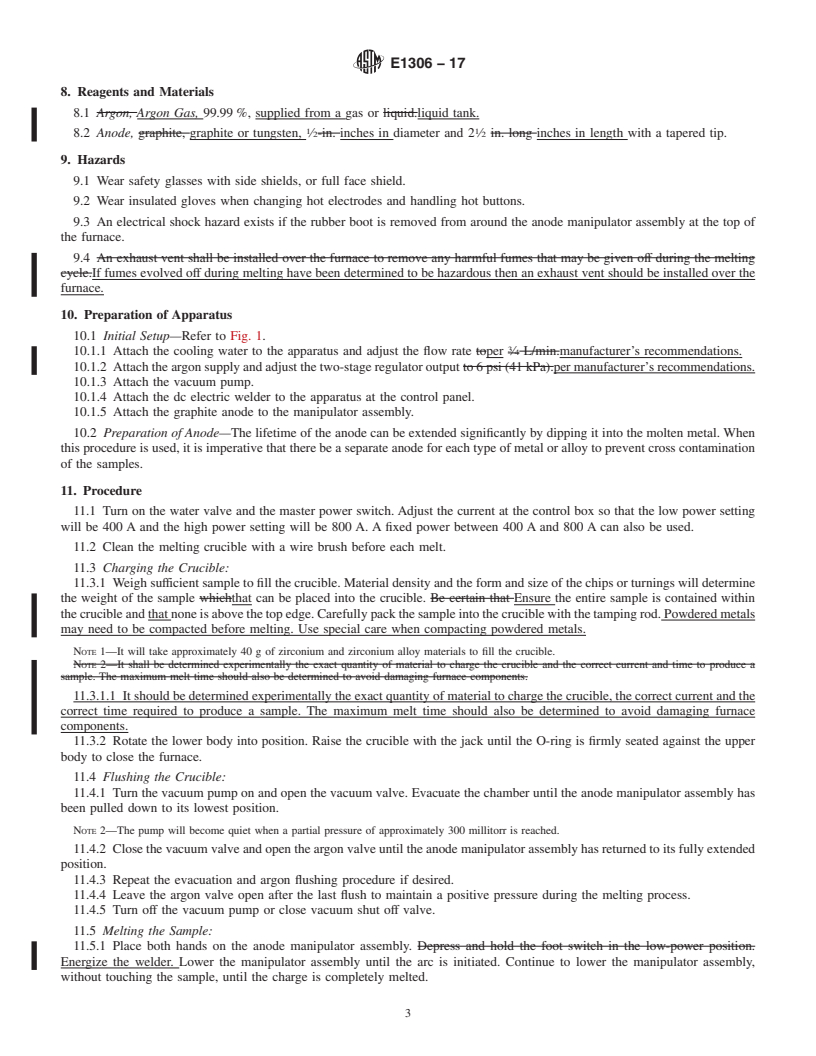 REDLINE ASTM E1306-17 - Standard Practice for  Preparation of Metal and Alloy Samples for Chemical Analysis  by Electric Arc Remelting