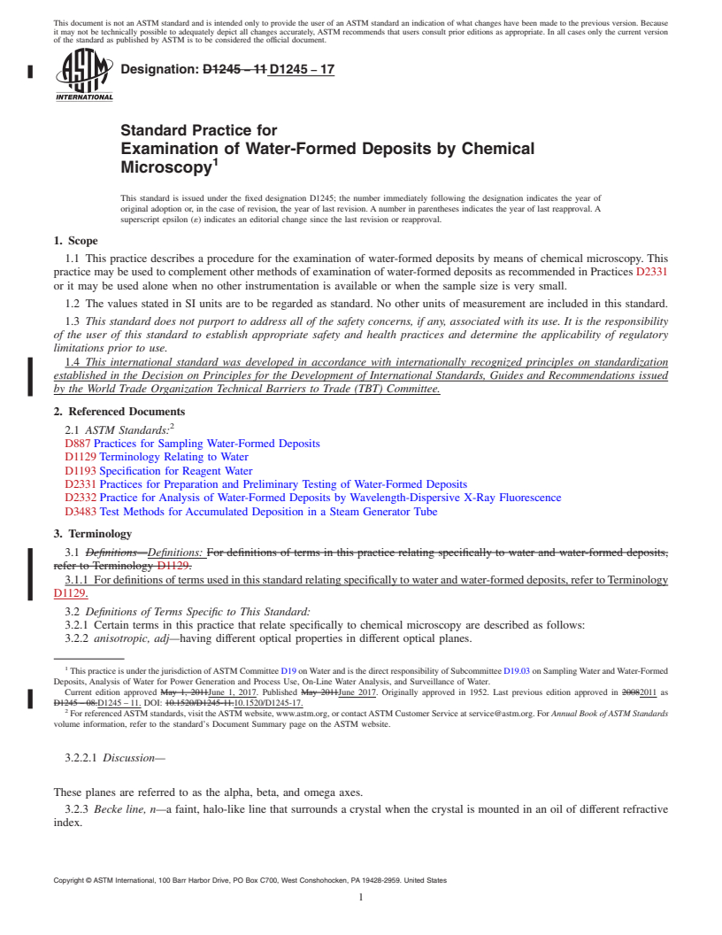 REDLINE ASTM D1245-17 - Standard Practice for  Examination of Water-Formed Deposits by Chemical Microscopy