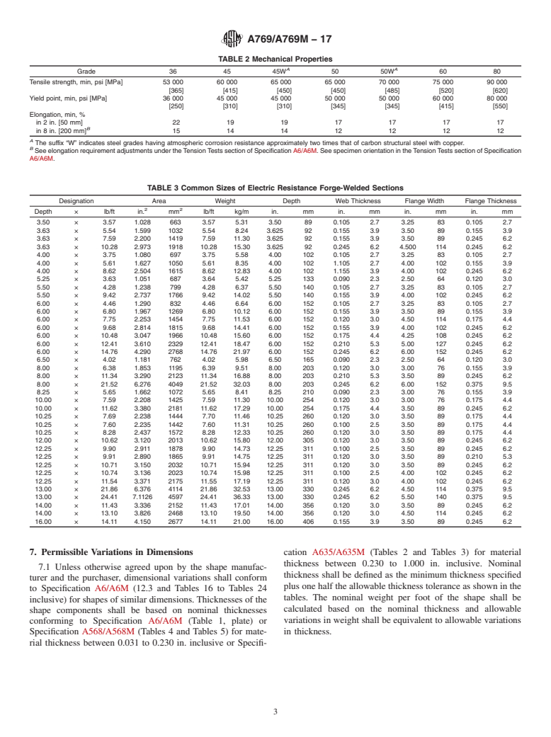 ASTM A769/A769M-17 - Standard Specification for  Carbon and High-Strength Electric Resistance Forge-Welded Steel   Structural Shapes