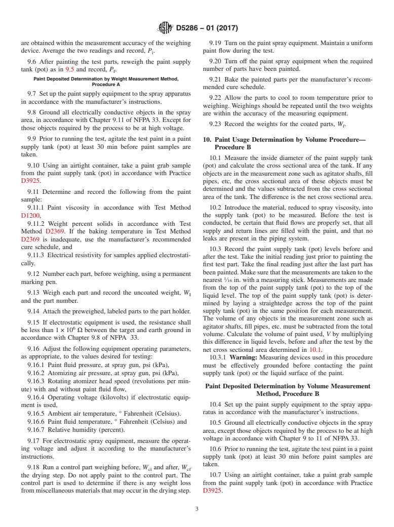 ASTM D5286-01(2017) - Standard Test Methods for Determination of Transfer Efficiency Under General Production   Conditions for Spray Application of Paints