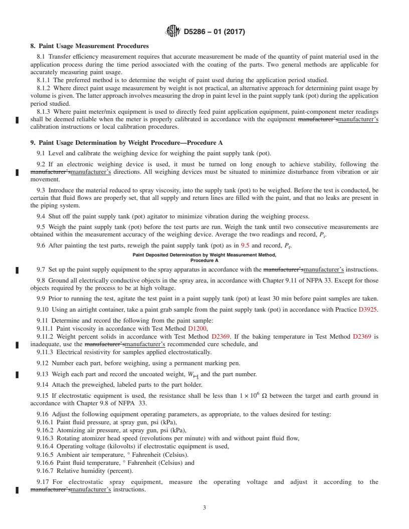 REDLINE ASTM D5286-01(2017) - Standard Test Methods for Determination of Transfer Efficiency Under General Production   Conditions for Spray Application of Paints