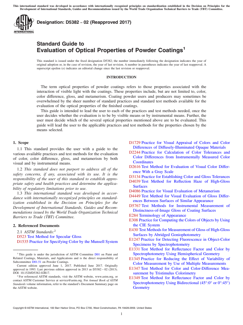 ASTM D5382-02(2017) - Standard Guide to Evaluation of Optical Properties of Powder Coatings