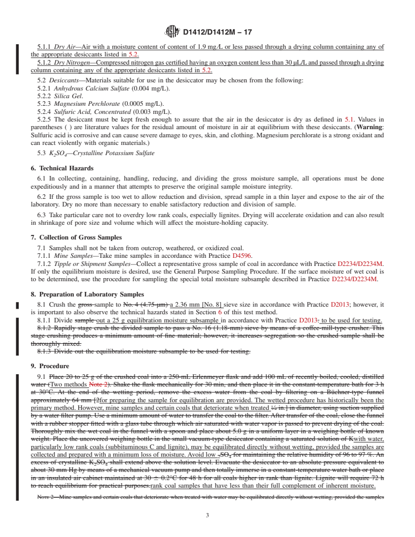 REDLINE ASTM D1412/D1412M-17 - Standard Test Method for  Equilibrium Moisture of Coal at 96 to 97 Percent Relative Humidity  and 30&#x2009;&#xb0;C