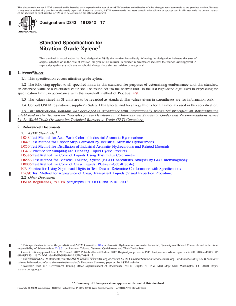 REDLINE ASTM D843-17 - Standard Specification for Nitration Grade Xylene
