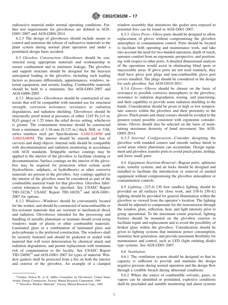 ASTM C852/C852M-17 - Standard Guide for  Design Criteria for Plutonium Gloveboxes