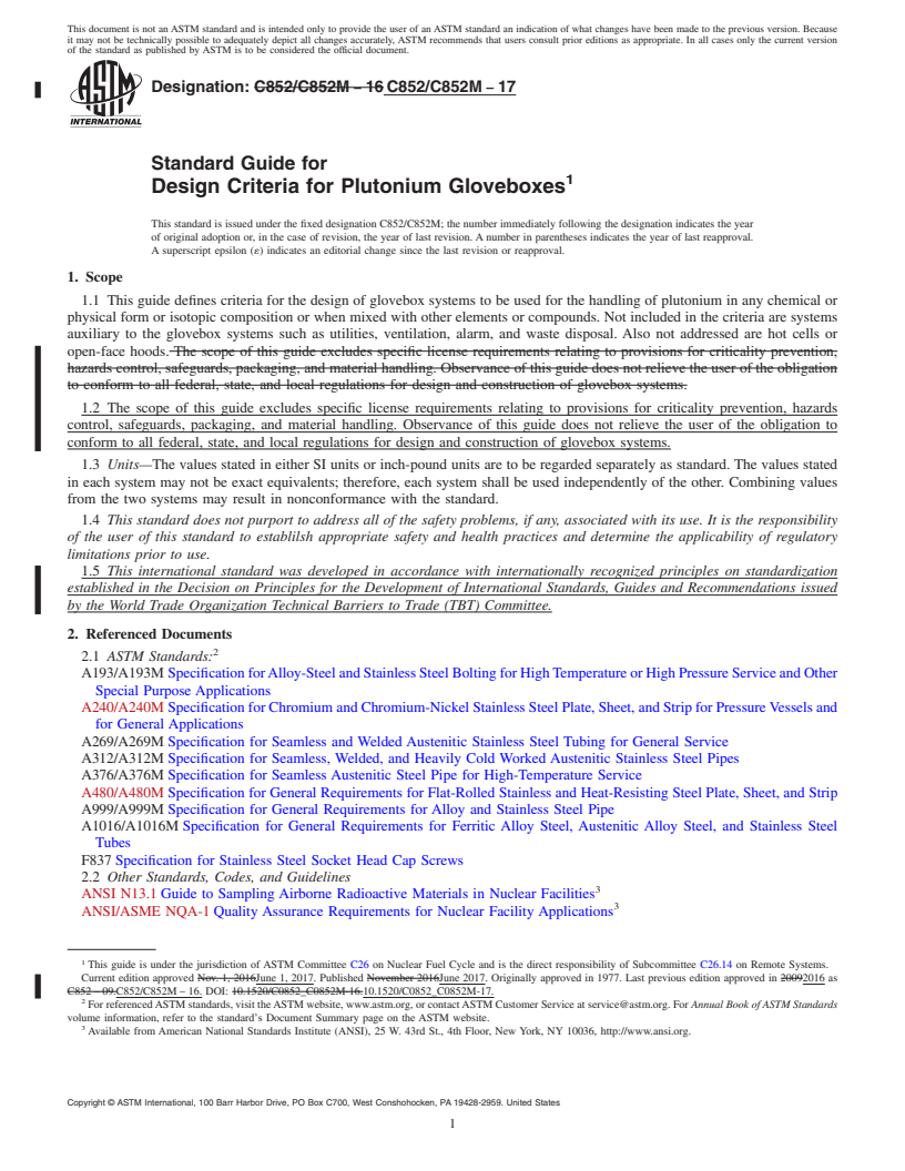 REDLINE ASTM C852/C852M-17 - Standard Guide for  Design Criteria for Plutonium Gloveboxes