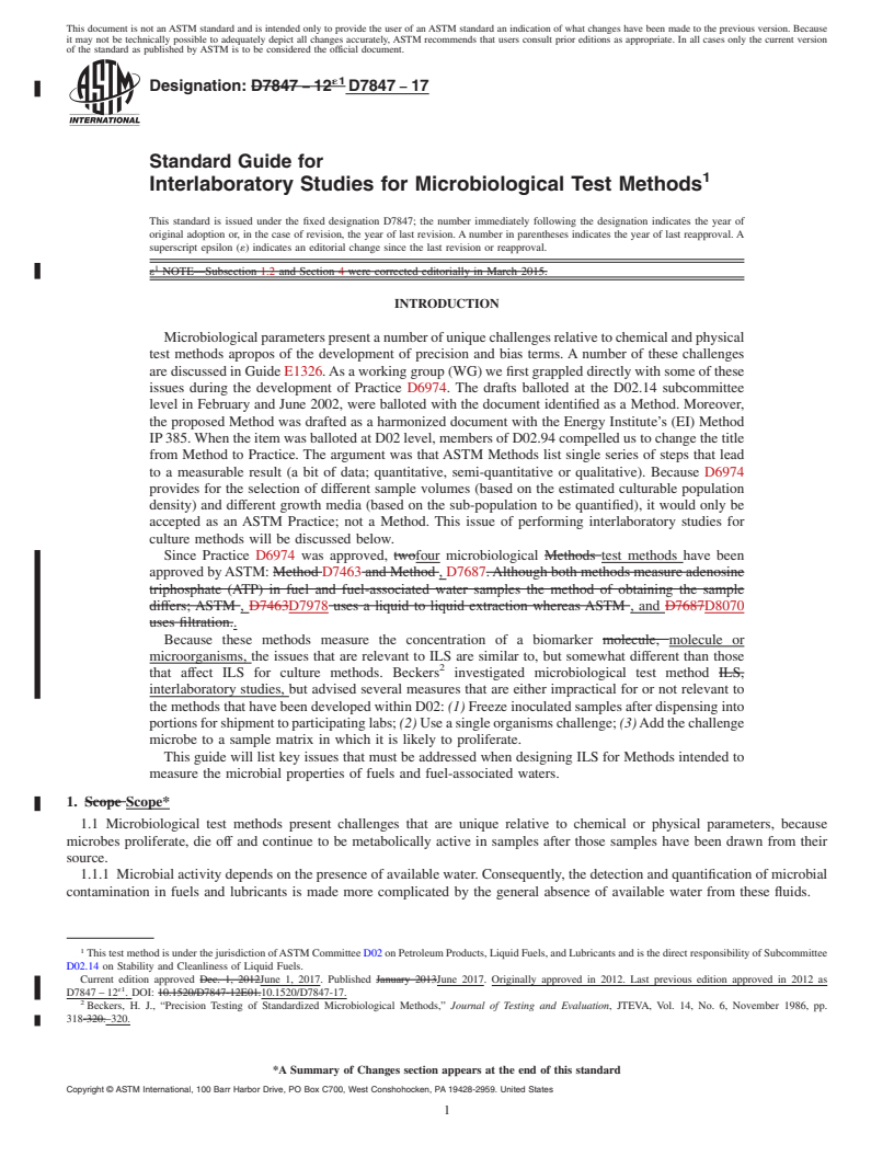 REDLINE ASTM D7847-17 - Standard Guide for Interlaboratory Studies for Microbiological Test Methods