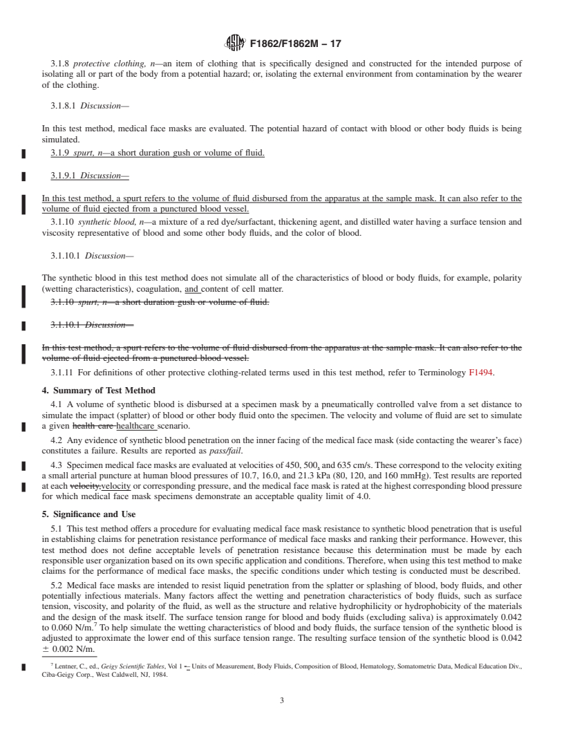 REDLINE ASTM F1862/F1862M-17 - Standard Test Method for  Resistance of Medical Face Masks to Penetration by Synthetic  Blood (Horizontal Projection of Fixed Volume at a Known Velocity)