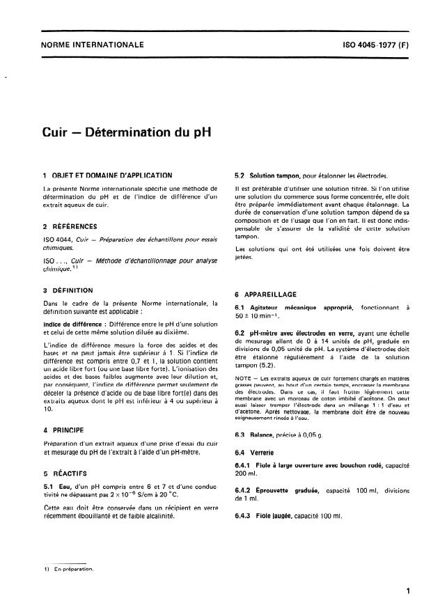 ISO 4045:1977 - Cuir -- Détermination du pH