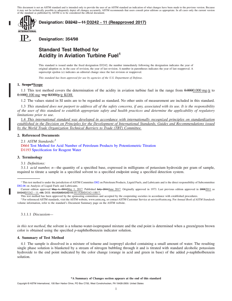 REDLINE ASTM D3242-11(2017) - Standard Test Method for  Acidity in Aviation Turbine Fuel