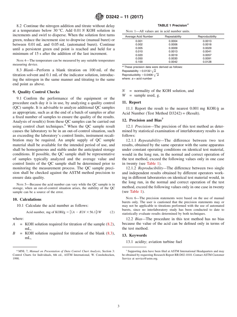 ASTM D3242-11(2017) - Standard Test Method for  Acidity in Aviation Turbine Fuel