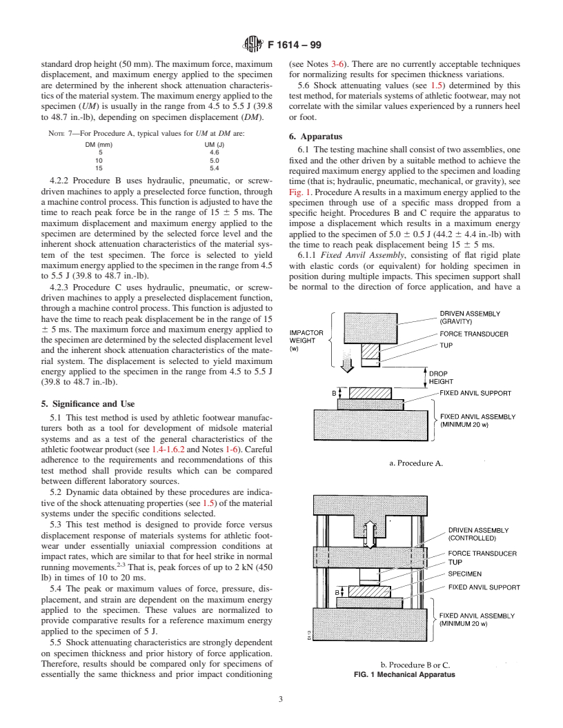 ASTM F1614-99 - Standard Test Method for Shock Attenuating Properties of Materials Systems for Athletic Footwear