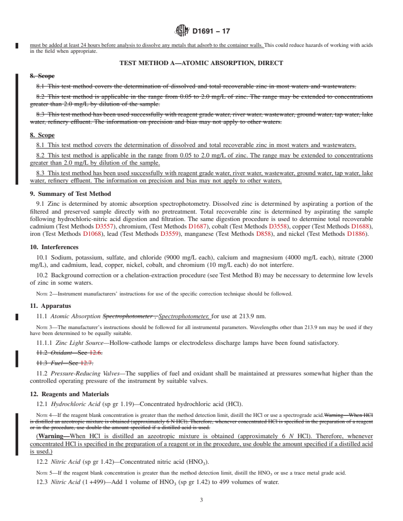 REDLINE ASTM D1691-17 - Standard Test Methods for  Zinc in Water