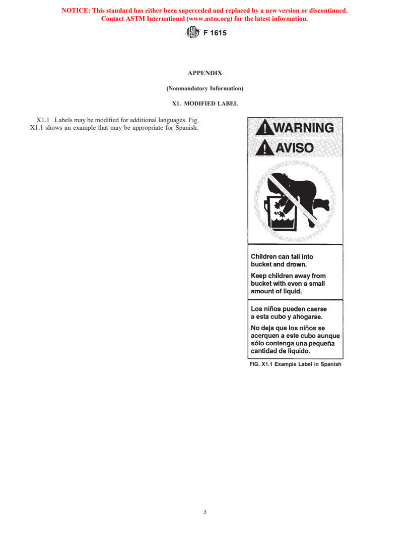 ASTM F1615-95(1999) - Standard Specification for Cautionary Labeling for Five-Gallon Open-Head Plastic Containers