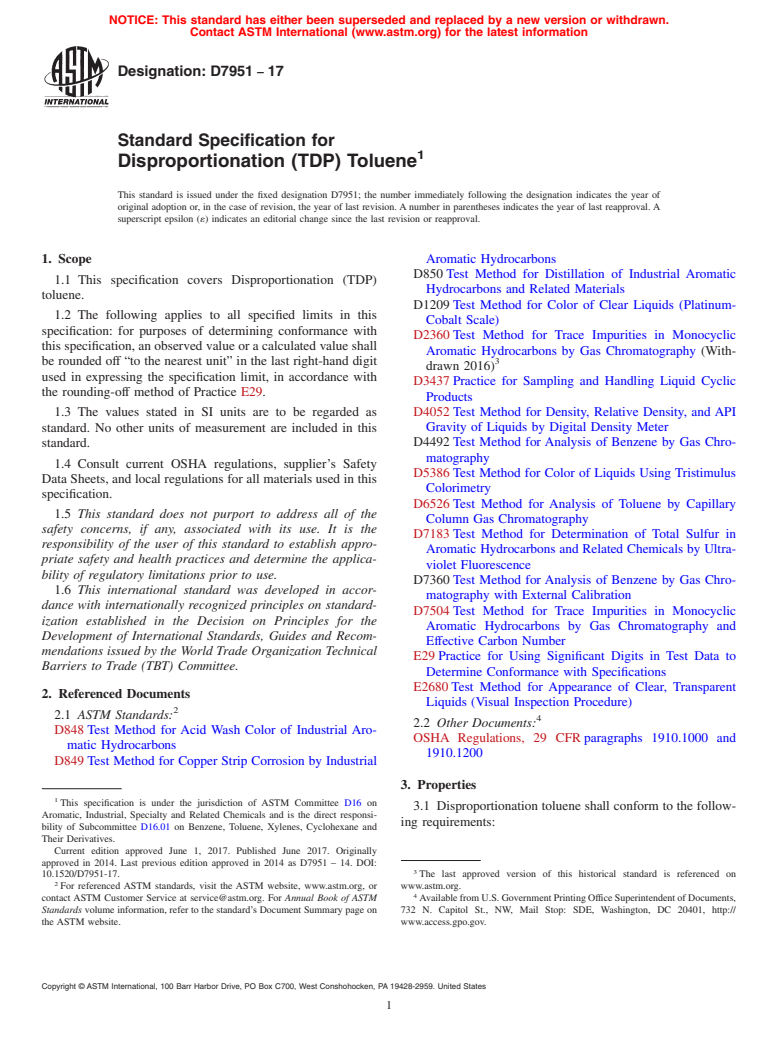 ASTM D7951-17 - Standard Specification for Disproportionation (TDP) Toluene