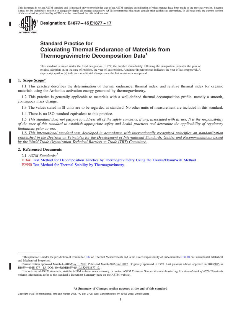 REDLINE ASTM E1877-17 - Standard Practice for  Calculating Thermal Endurance of Materials from Thermogravimetric   Decomposition Data