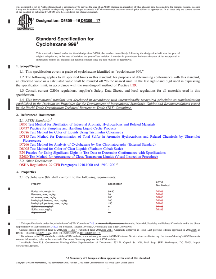 REDLINE ASTM D5309-17 - Standard Specification for Cyclohexane 999