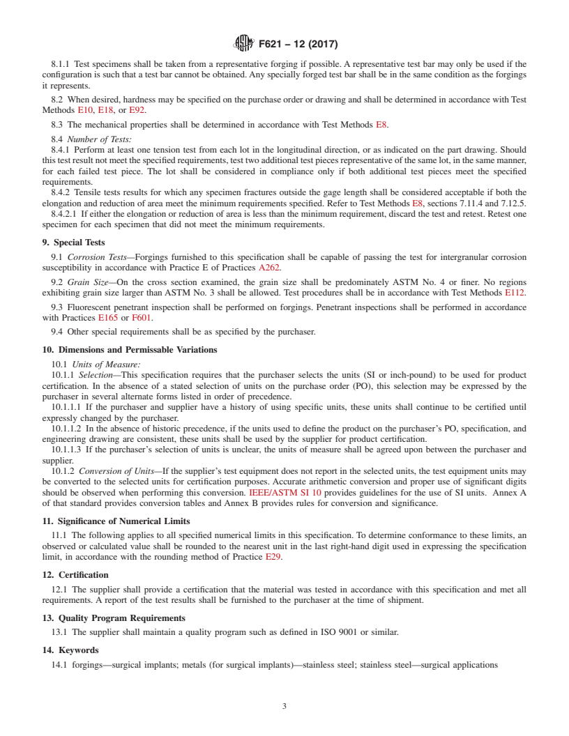 REDLINE ASTM F621-12(2017) - Standard Specification for  Stainless Steel Forgings for Surgical Implants