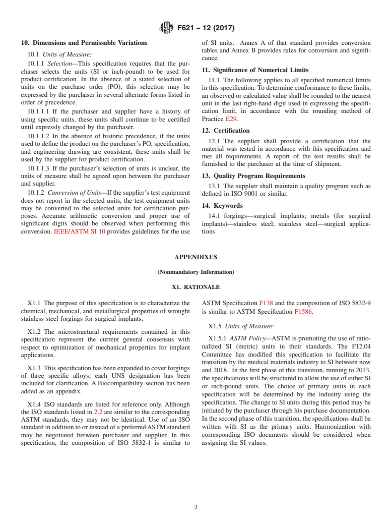 ASTM F621-12(2017) - Standard Specification for  Stainless Steel Forgings for Surgical Implants