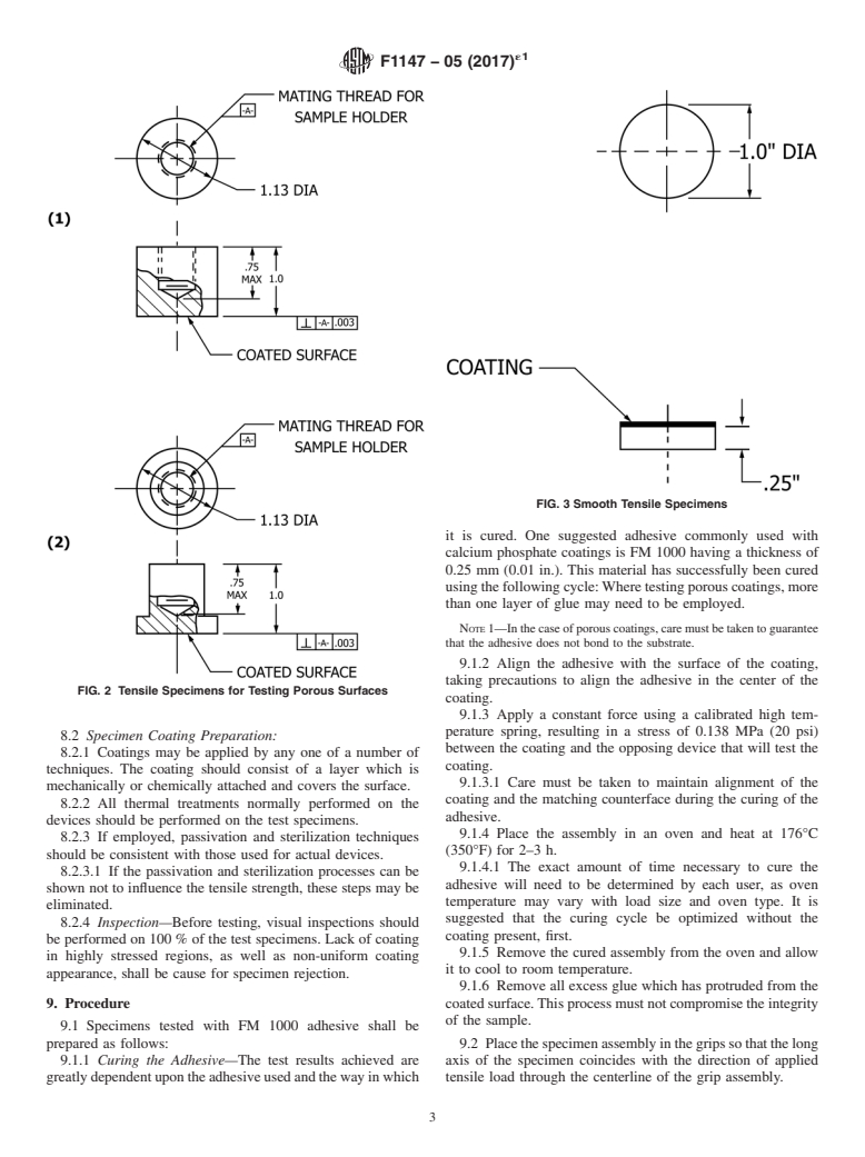 ASTM F1147-05(2017)e1 - Standard Test Method for  Tension Testing of Calcium Phosphate and Metallic Coatings