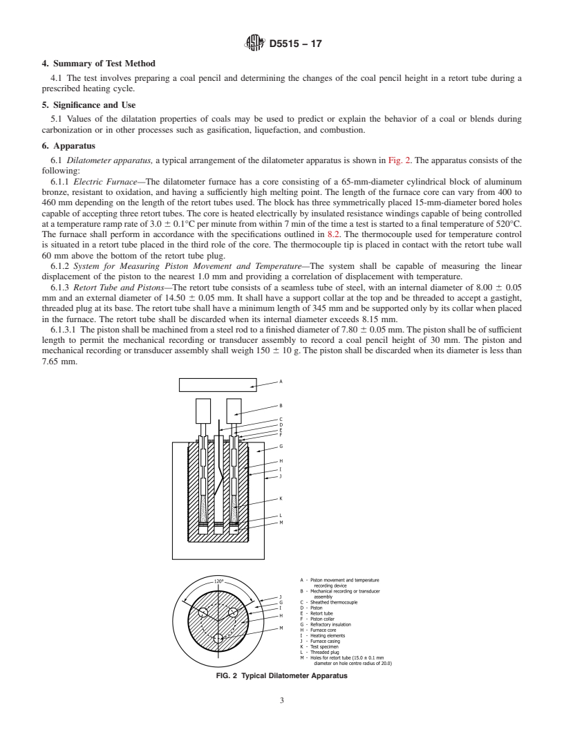 REDLINE ASTM D5515-17 - Standard Test Method for  Determination of the Swelling Properties of Bituminous Coal  Using a Dilatometer