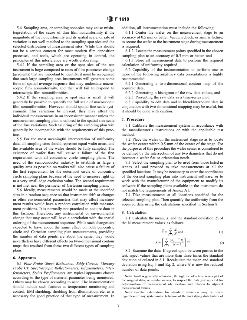 ASTM F1618-96 - Standard Practice for Determination of Uniformity of Thin Films on Silicon Wafers