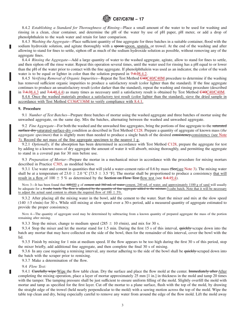 REDLINE ASTM C87/C87M-17 - Standard Test Method for  Effect of Organic Impurities in Fine Aggregate on Strength  of Mortar