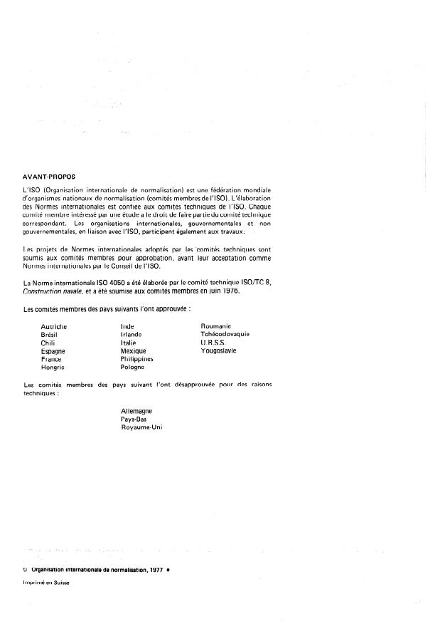 ISO 4050:1977 ISO 4050:1977 - Construction navale -- Bateaux de navigation intérieure -- Ancres sans jas type "Rhin" et Hall - Page 2 preview