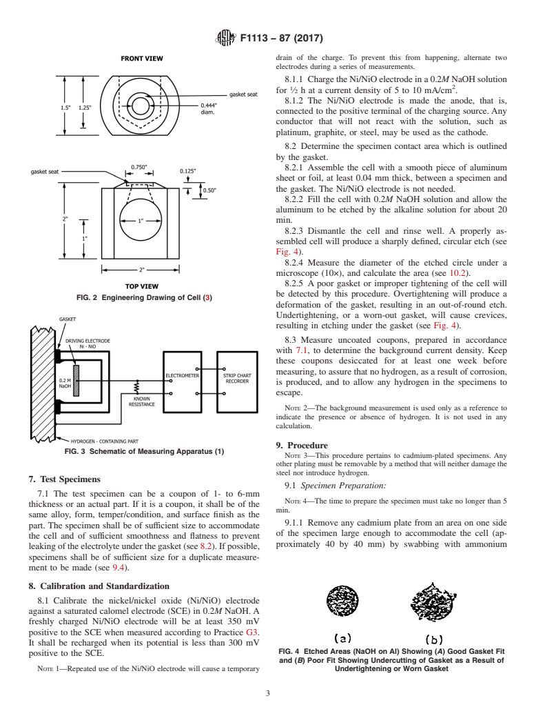 ASTM F1113-87(2017) - Standard Test Method for  Electrochemical Measurement of Diffusible Hydrogen in Steels  (Barnacle Electrode)