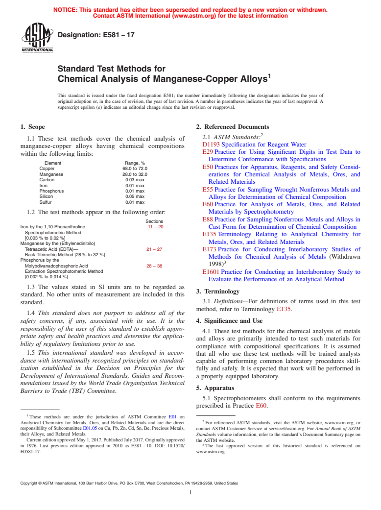 ASTM E581-17 - Standard Test Methods for  Chemical Analysis of Manganese-Copper Alloys