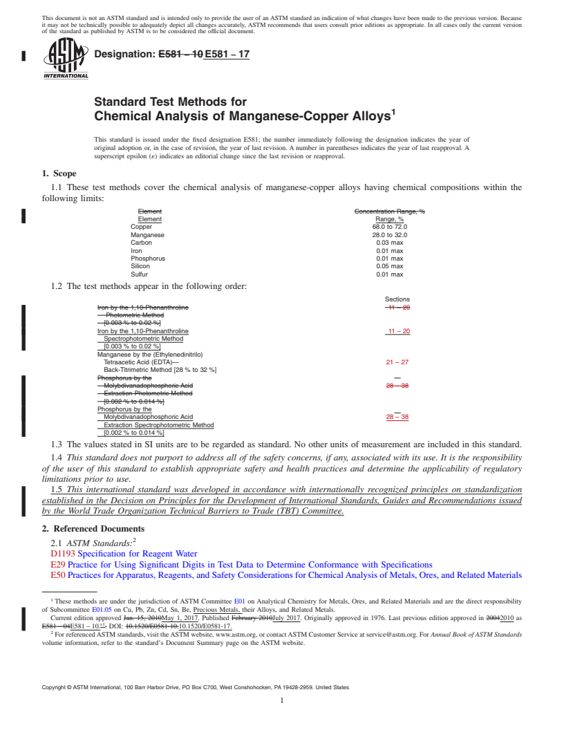 REDLINE ASTM E581-17 - Standard Test Methods for  Chemical Analysis of Manganese-Copper Alloys