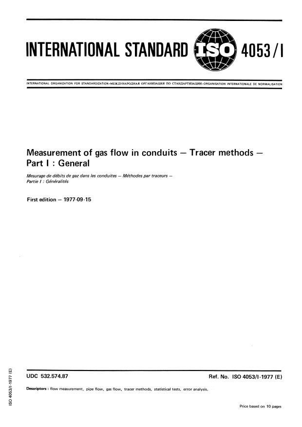 ISO 4053-1:1977 - Measurement of gas flow in conduits -- Tracer methods