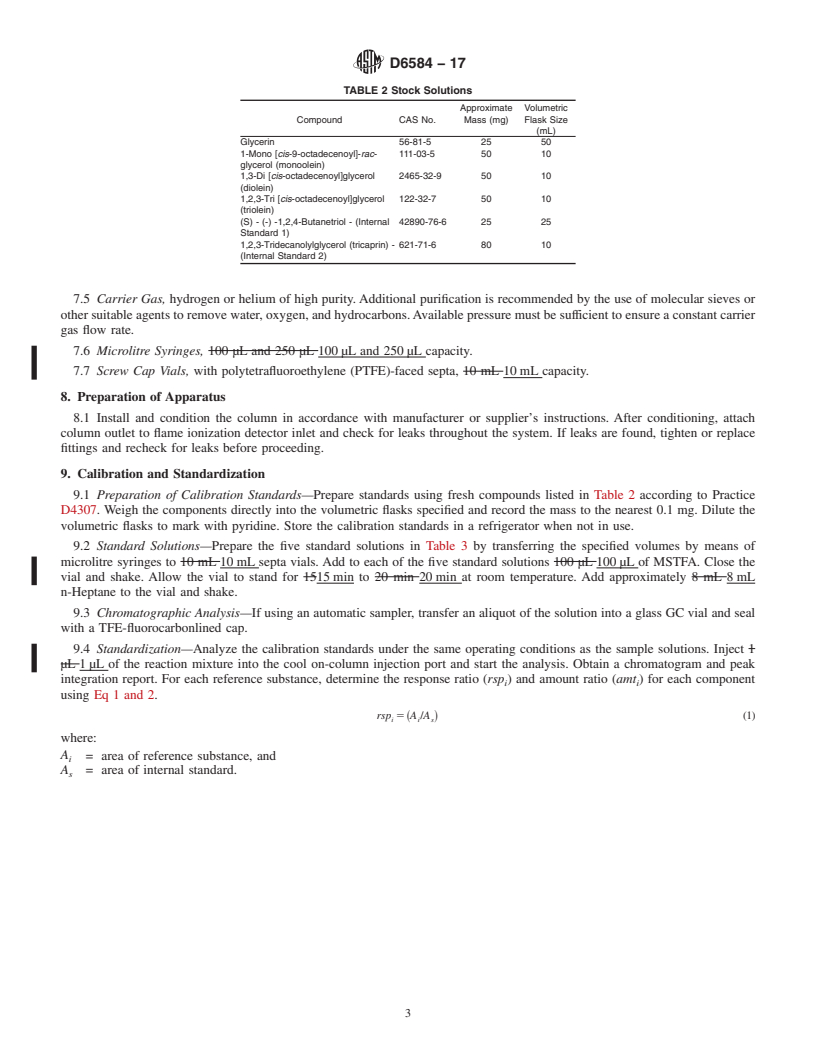 REDLINE ASTM D6584-17 - Standard Test Method for  Determination of Total Monoglycerides, Total Diglycerides,   Total Triglycerides, and Free and Total Glycerin in B-100 Biodiesel   Methyl Esters by Gas Chromatography