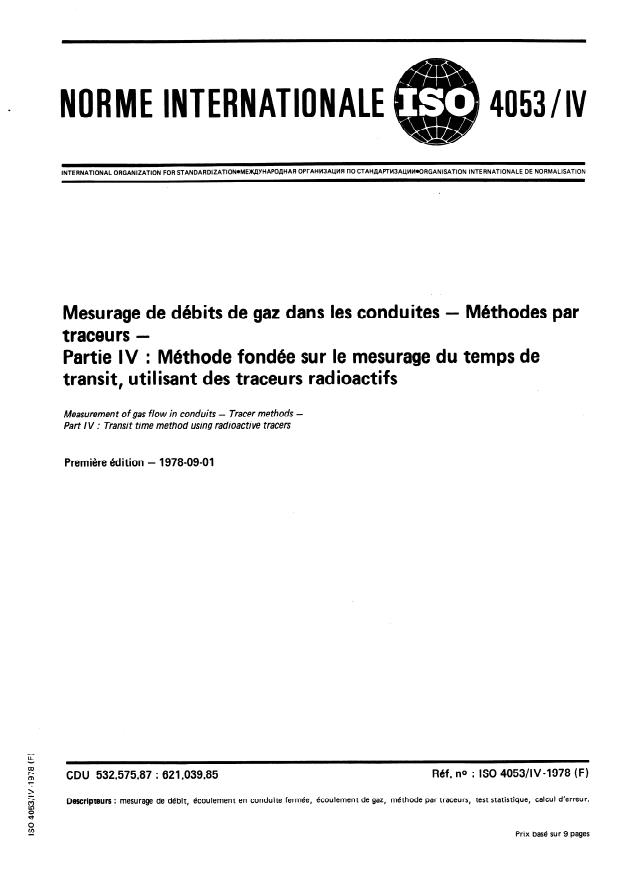 ISO 4053-4:1978 - Mesurage de débits de gaz dans les conduites -- Méthodes par traceurs