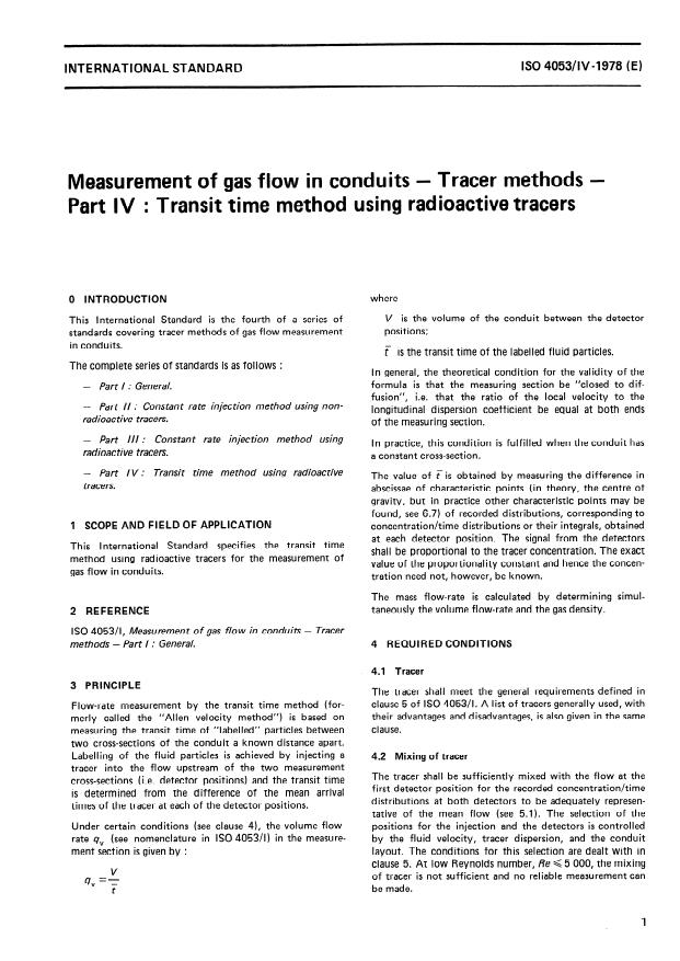 ISO 4053-4:1978 - Measurement of gas flow in conduits -- Tracer methods