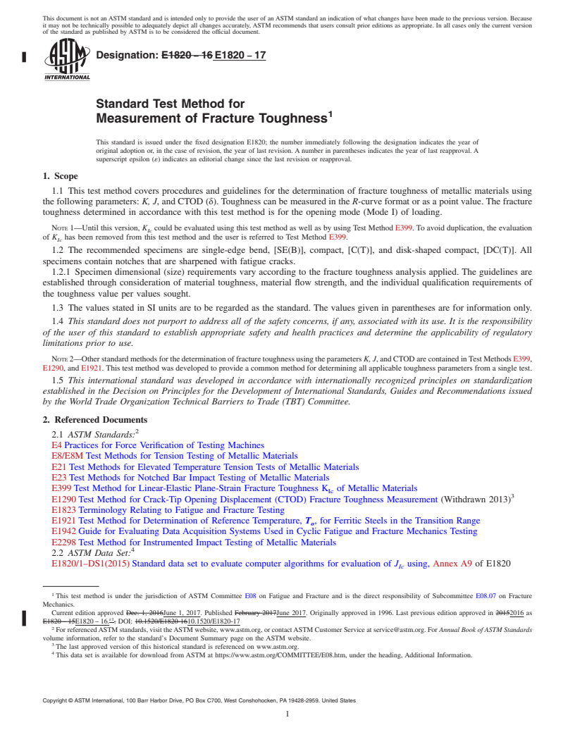 REDLINE ASTM E1820-17 - Standard Test Method for  Measurement of Fracture Toughness