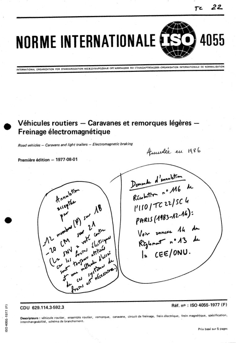 ISO 4055:1977 - Road vehicles — Caravans and light trailers — Electromagnetic braking
Released:8/1/1977