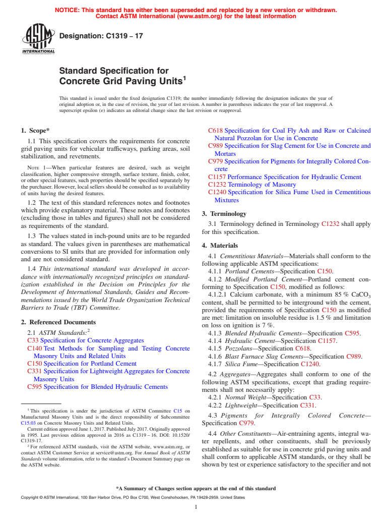 ASTM C1319-17 - Standard Specification for  Concrete Grid Paving Units