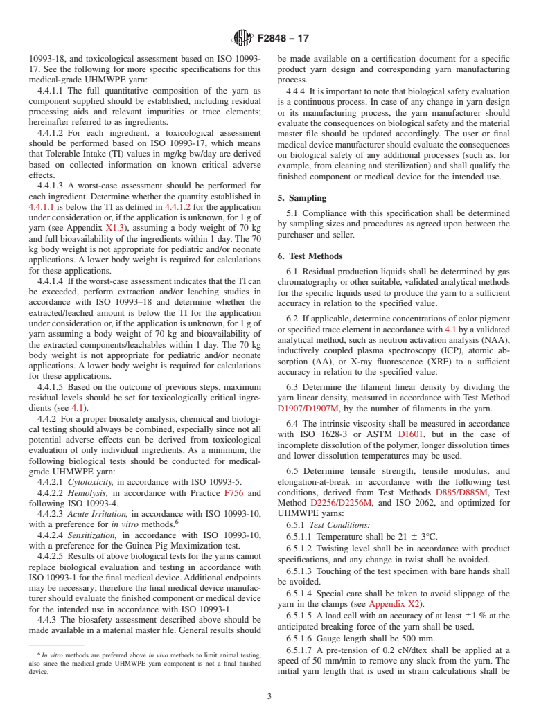 ASTM F2848-17 - Standard Specification for  Medical-Grade Ultra-High Molecular Weight Polyethylene Yarns