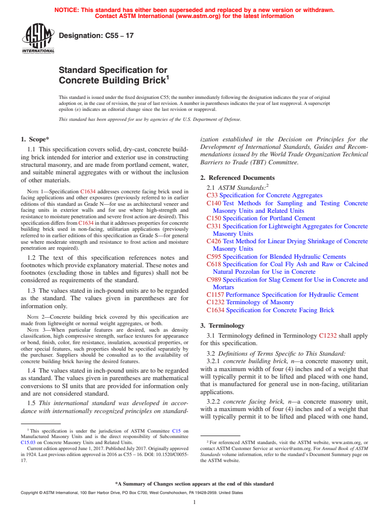 ASTM C55-17 - Standard Specification for Concrete Building Brick