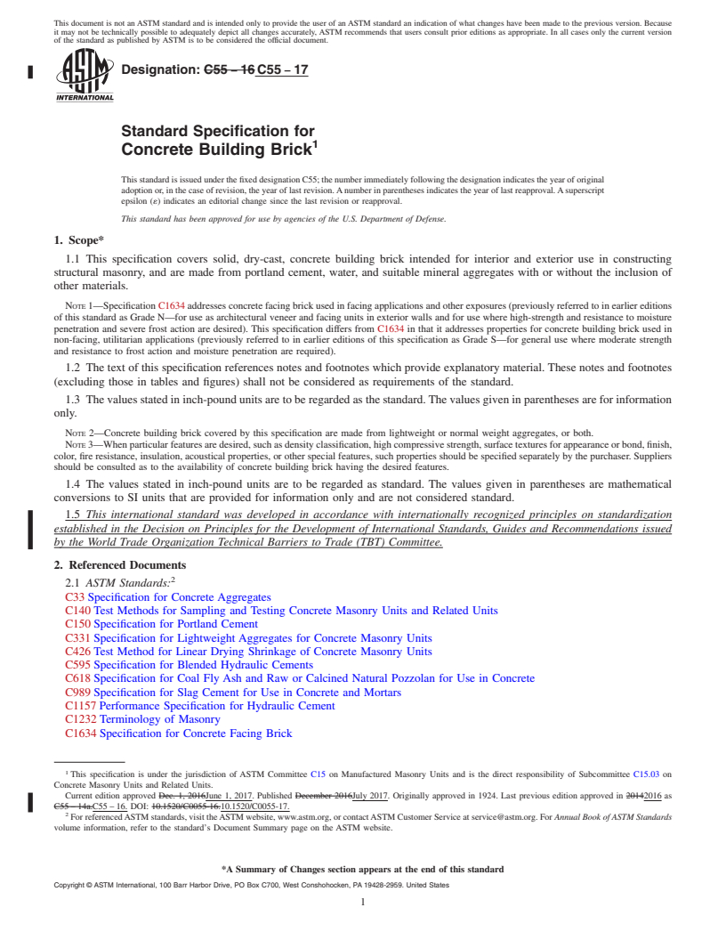 REDLINE ASTM C55-17 - Standard Specification for Concrete Building Brick