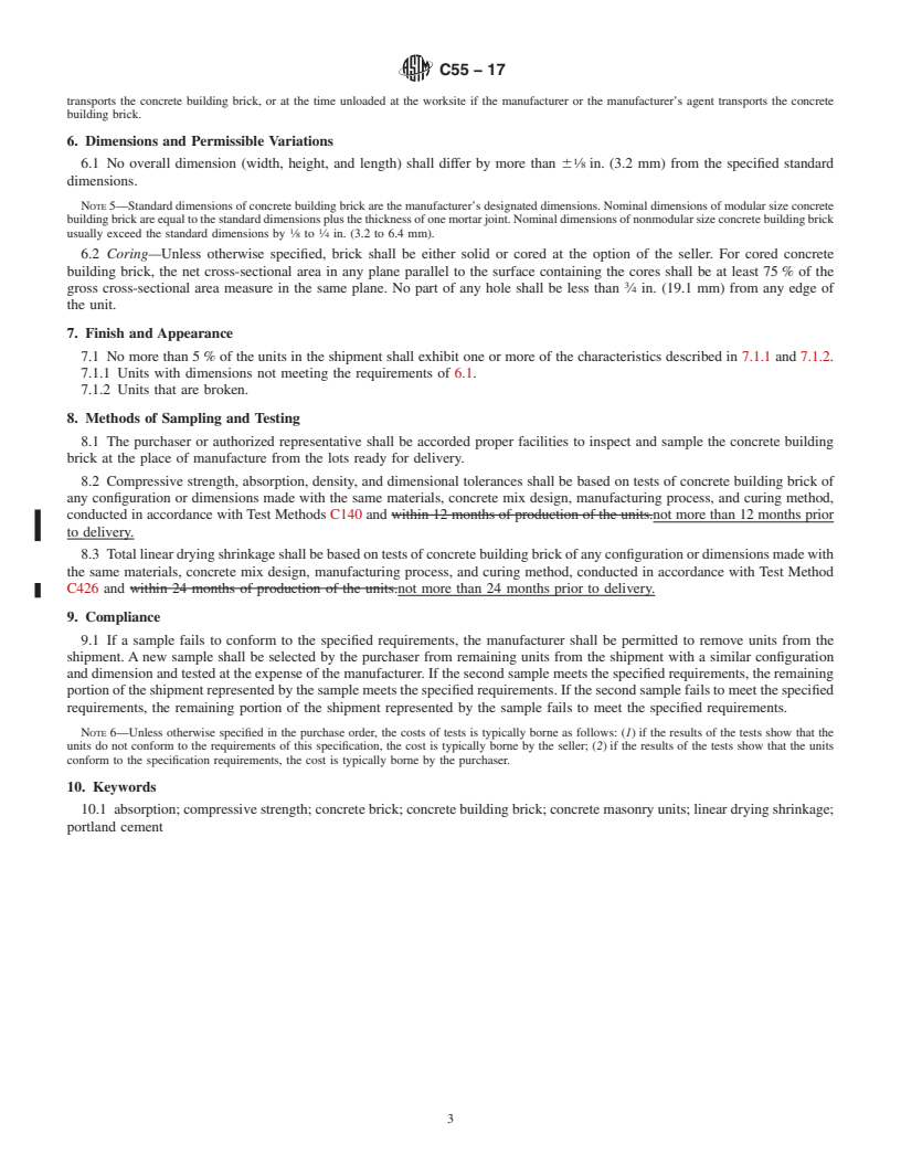 REDLINE ASTM C55-17 - Standard Specification for Concrete Building Brick