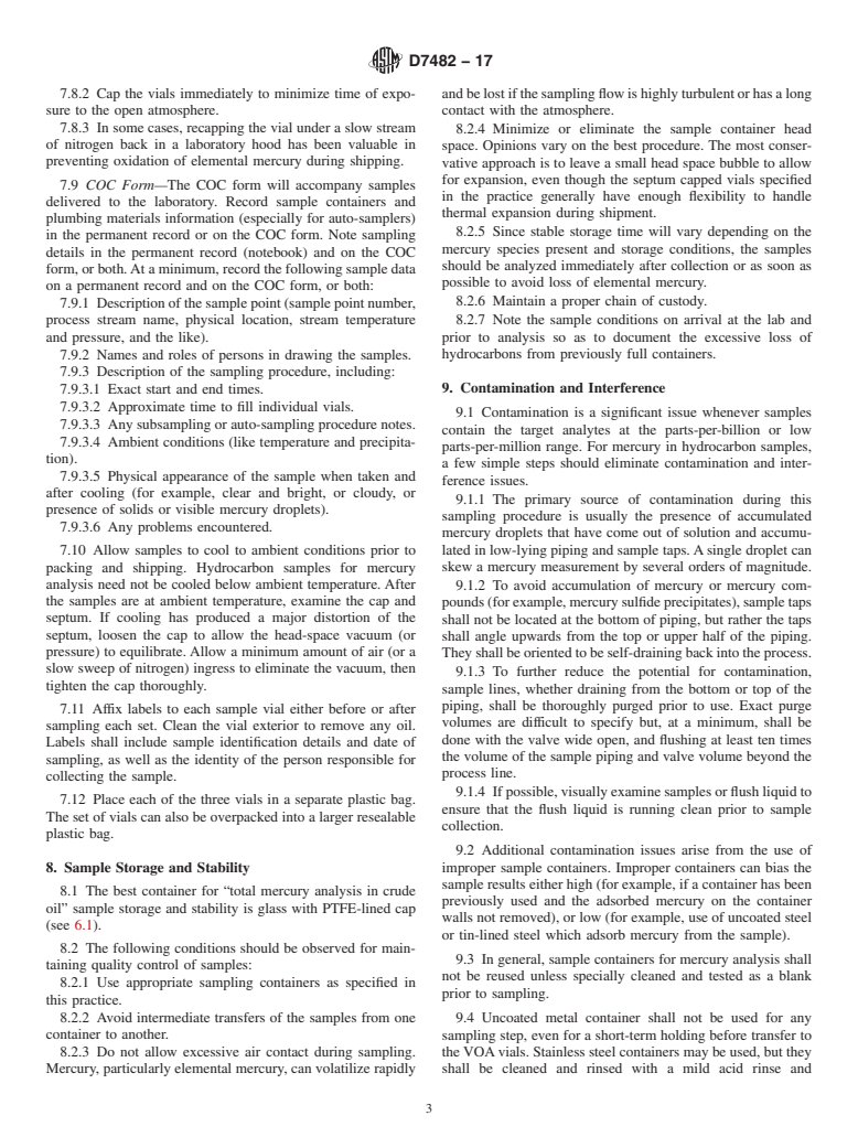 ASTM D7482-17 - Standard Practice for  Sampling, Storage, and Handling of Hydrocarbons for Mercury  Analysis