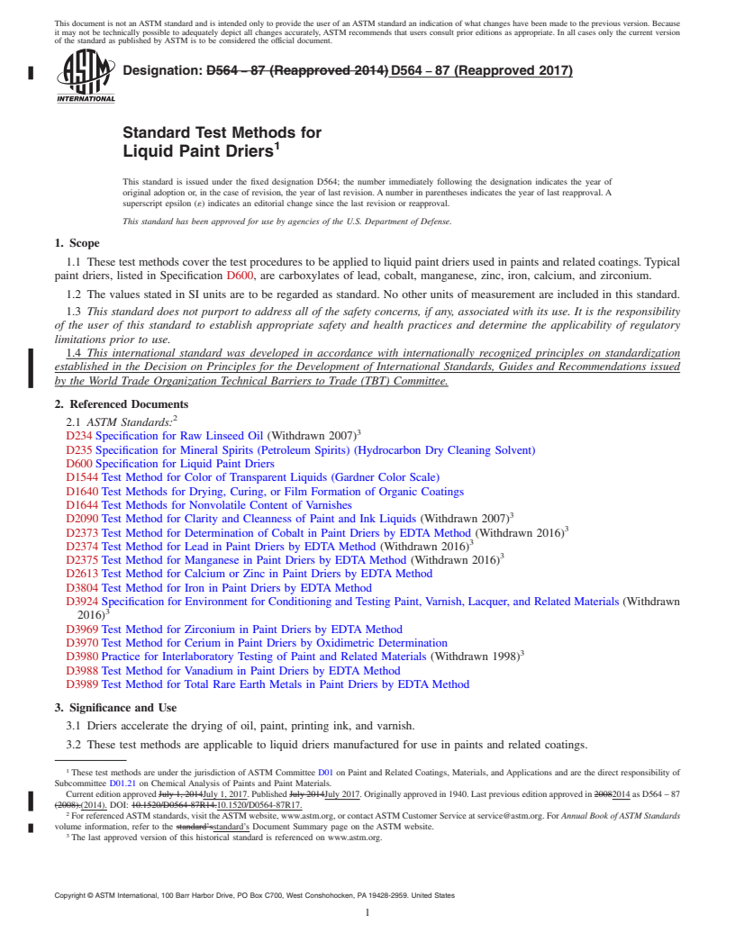 REDLINE ASTM D564-87(2017) - Standard Test Methods for Liquid Paint Driers